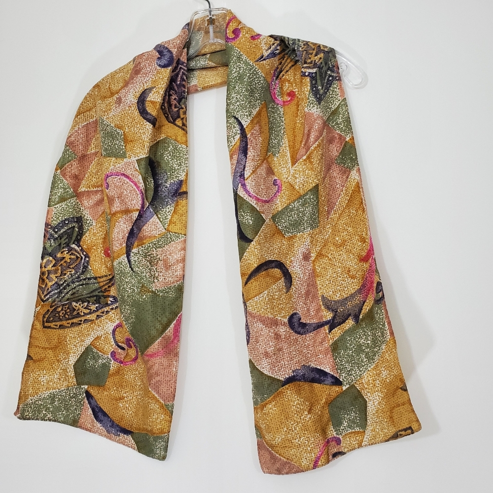 Beige and Green Silk Scarf
